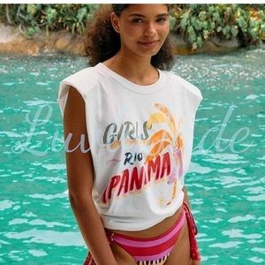 FARM RIO Girls From Impanema oversized graphic t-shirt, shoulder pads. NWOT